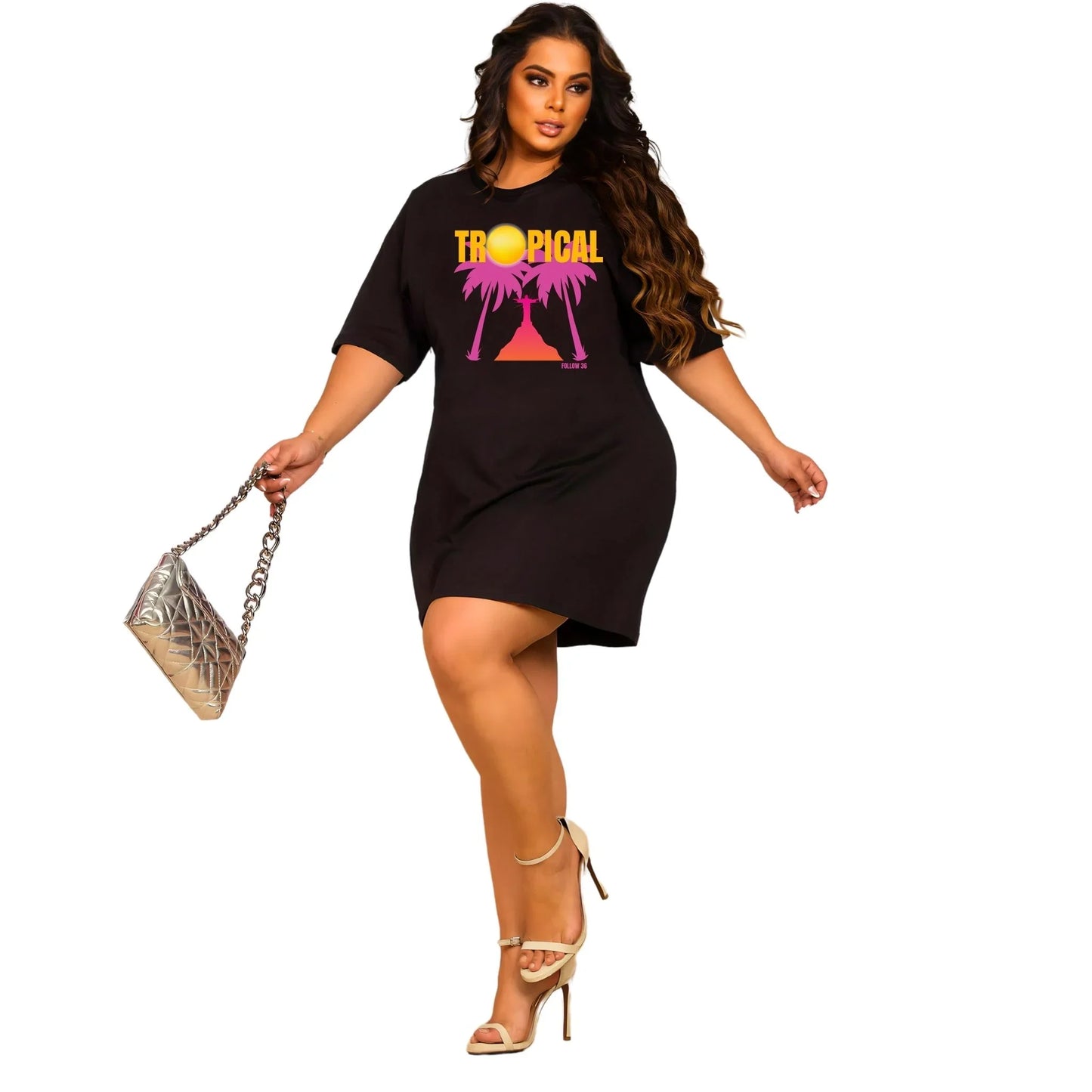 Vestido Curto Camisetão Preto - Tropical