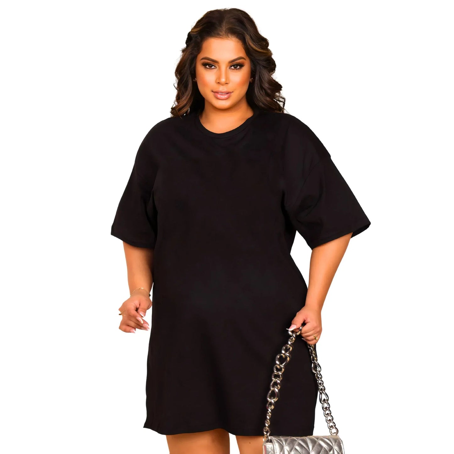 Vestido Curto Camisetão Preto - Liso