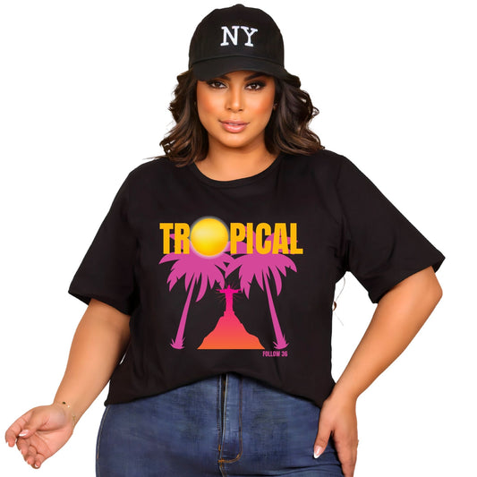 Camiseta Manga Curta Preto - Tropical