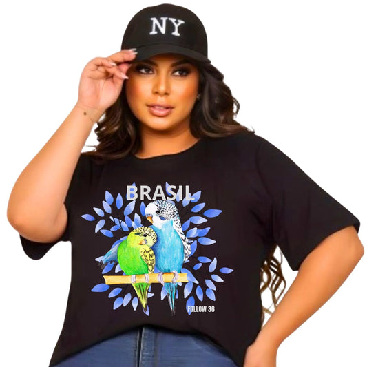Camiseta Manga Curta Preto - Pássaros