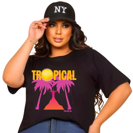 Camiseta Manga Curta Preto - Tropical