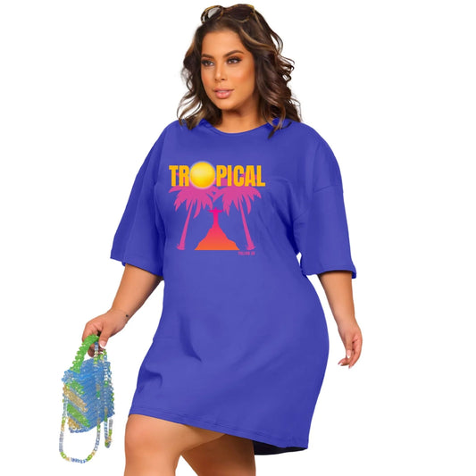Vestido Curto Camisetão Azul Royal - Tropical