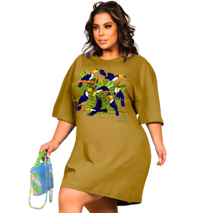 Vestido Curto Camisetão Bege - Família Tucano