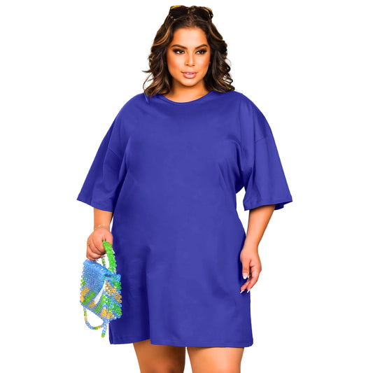 Vestido Curto Camisetão Azul Royal - Liso