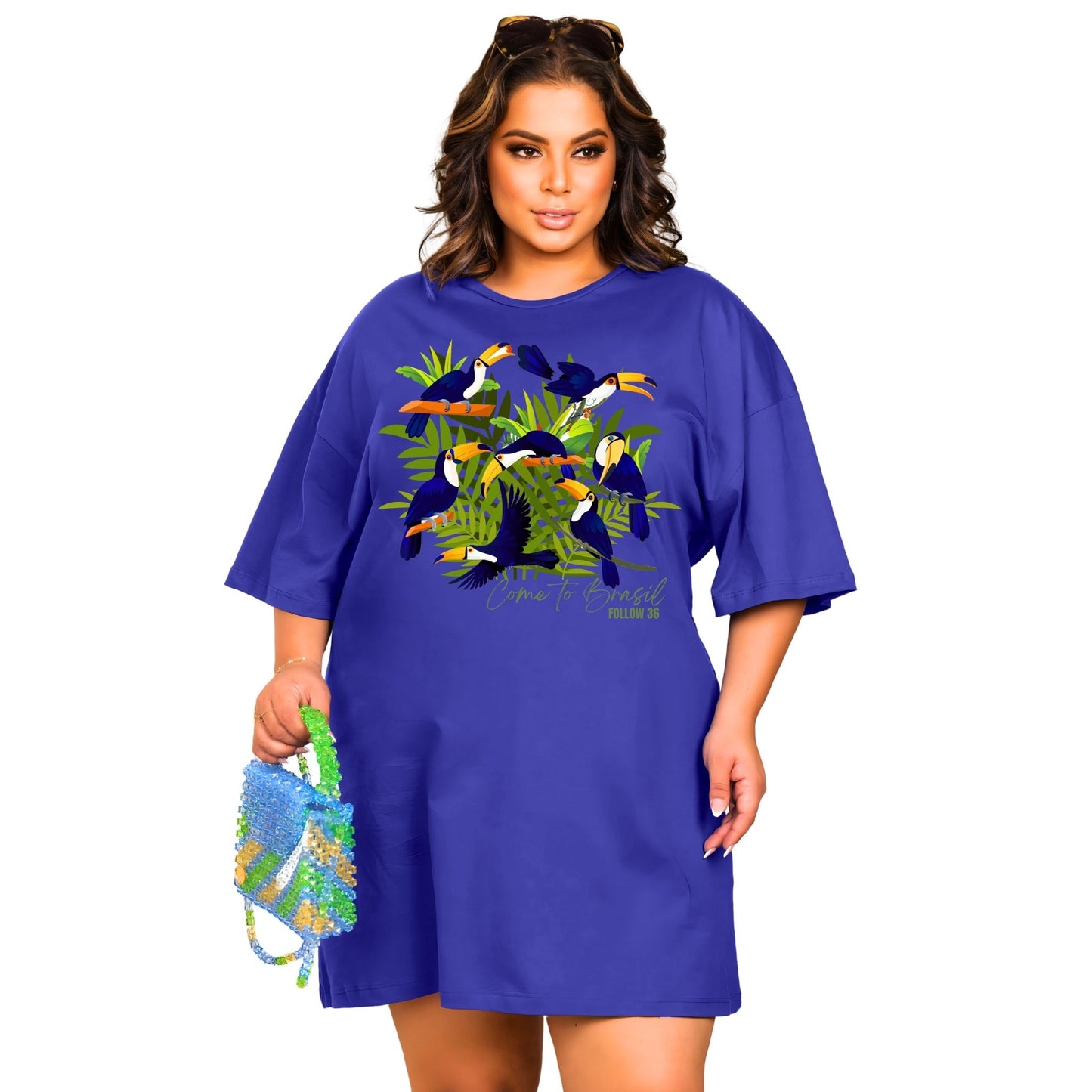 Vestido Curto Camisetão Azul Royal - Família Tucano