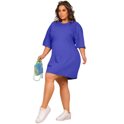Vestido Curto Camisetão Azul Royal - Liso