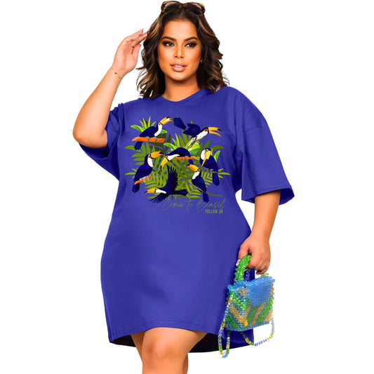 Vestido Curto Camisetão Azul Royal - Família Tucano