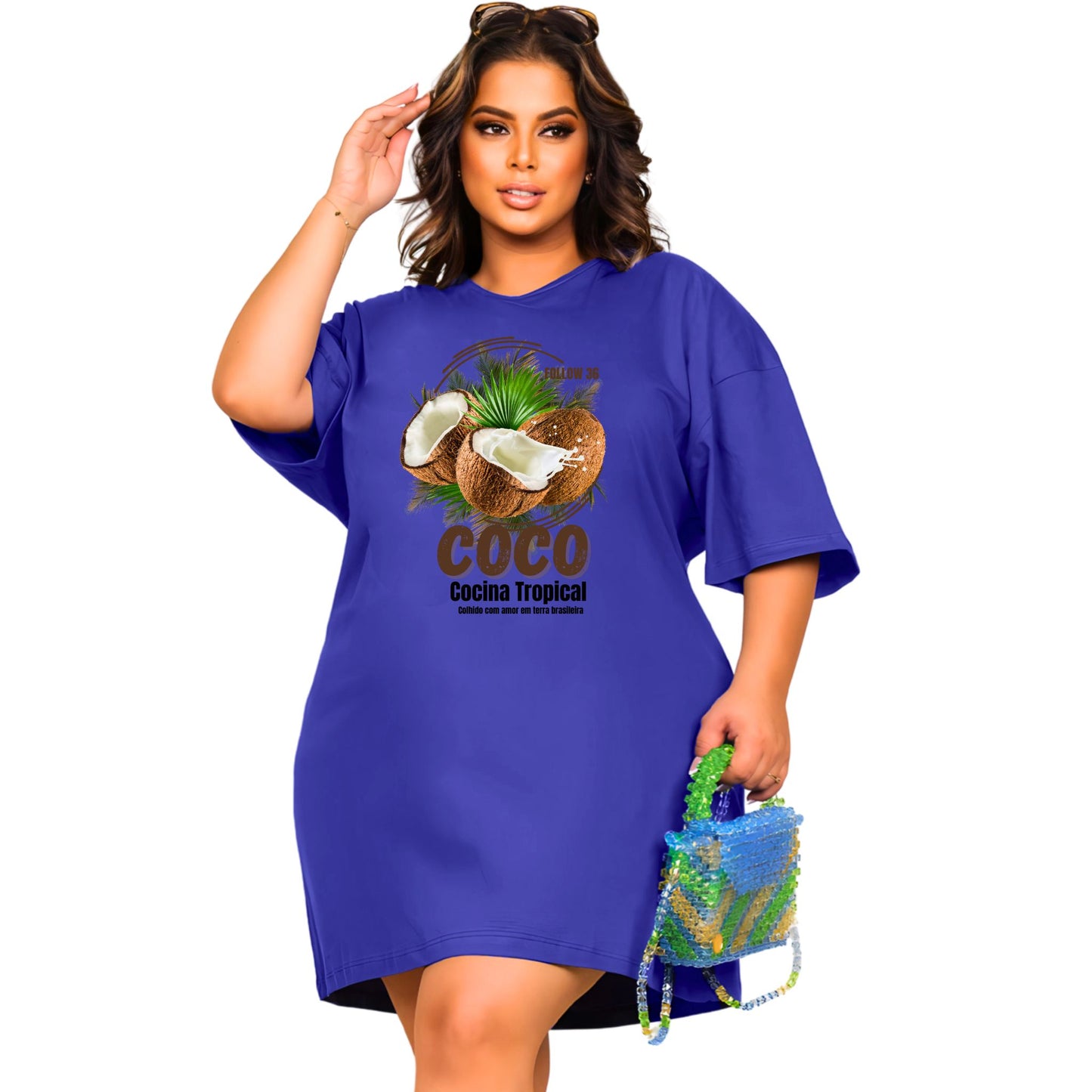 Vestido Curto Camisetão Azul Royal - Coco