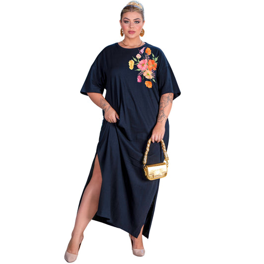 Vestido Longo Preto - Flor Colorida
