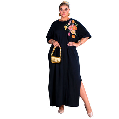 Vestido Longo Preto - Flor Colorida