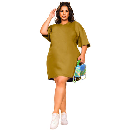 Vestido Curto Camisetão Bege - Liso
