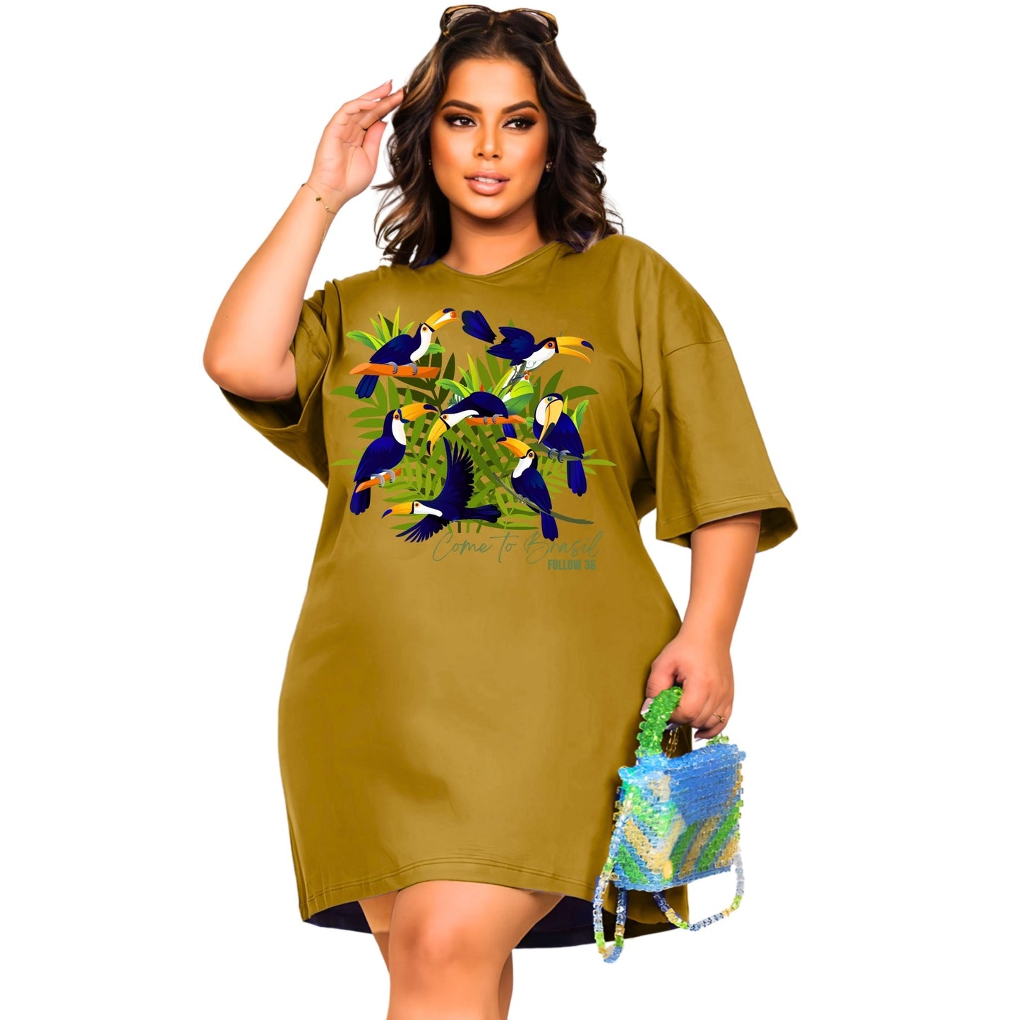Vestido Curto Camisetão Bege - Família Tucano