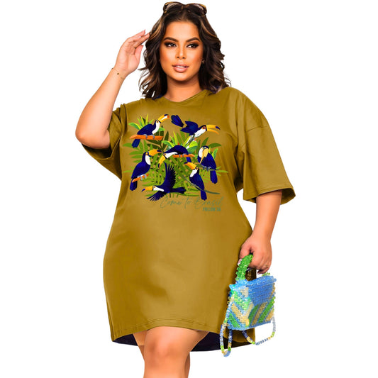 Vestido Curto Camisetão Bege - Família Tucano