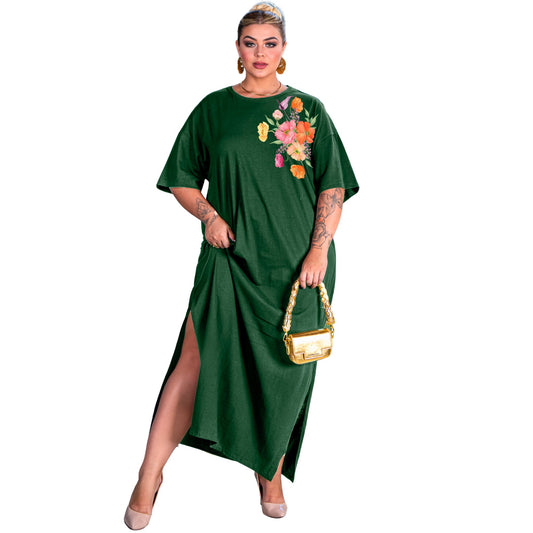 Vestido Longo Verde Escuro - Flor Colorida