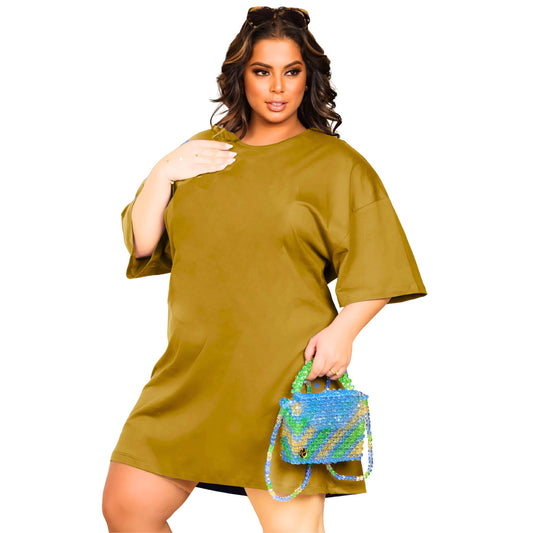 Vestido Curto Camisetão Bege - Liso