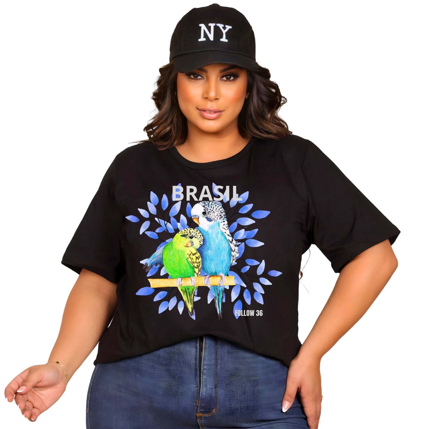 Camiseta Manga Curta Preto - Pássaros