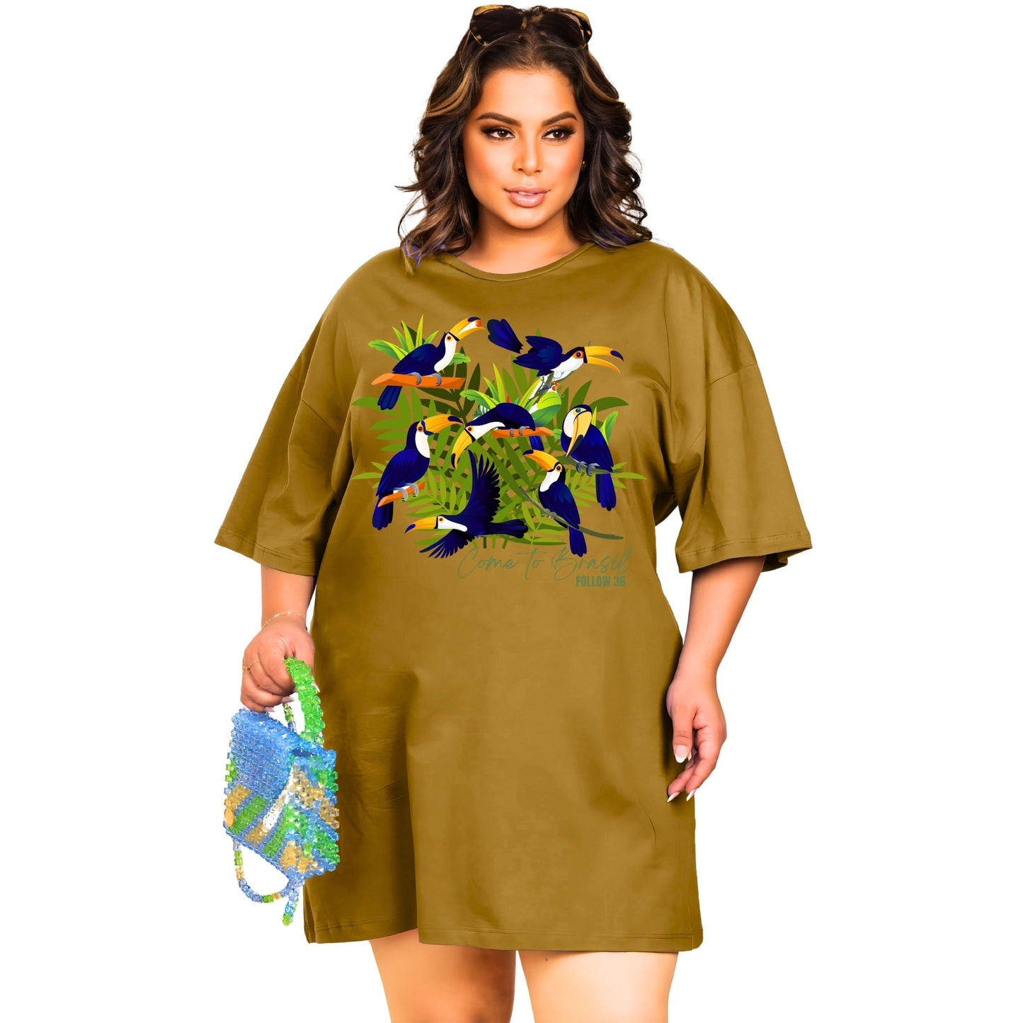 Vestido Curto Camisetão Bege - Família Tucano