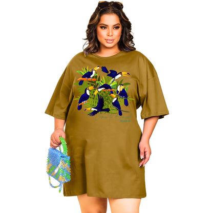 Vestido Curto Camisetão Bege - Família Tucano