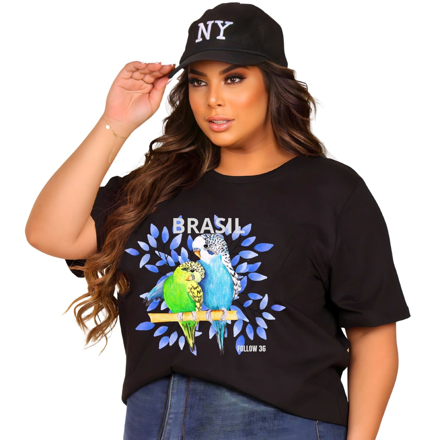 Camiseta Manga Curta Preto - Pássaros