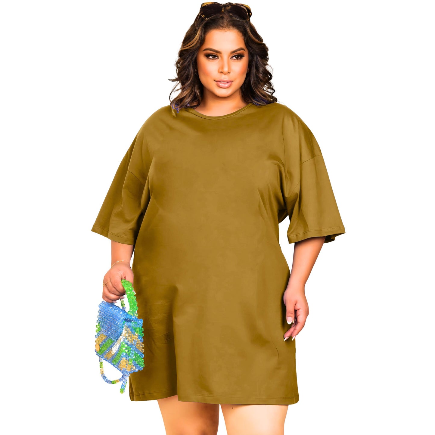Vestido Curto Camisetão Bege - Liso