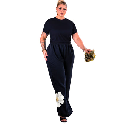 Pantalona Com Estampa Floral Tecido Viscolycra Malha Premium - Preta