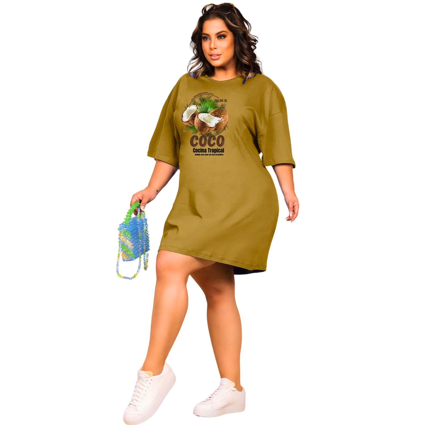 Vestido Curto Camisetão Bege - Coco