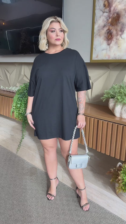 Vestido Curto Camisetão Preto - Liso